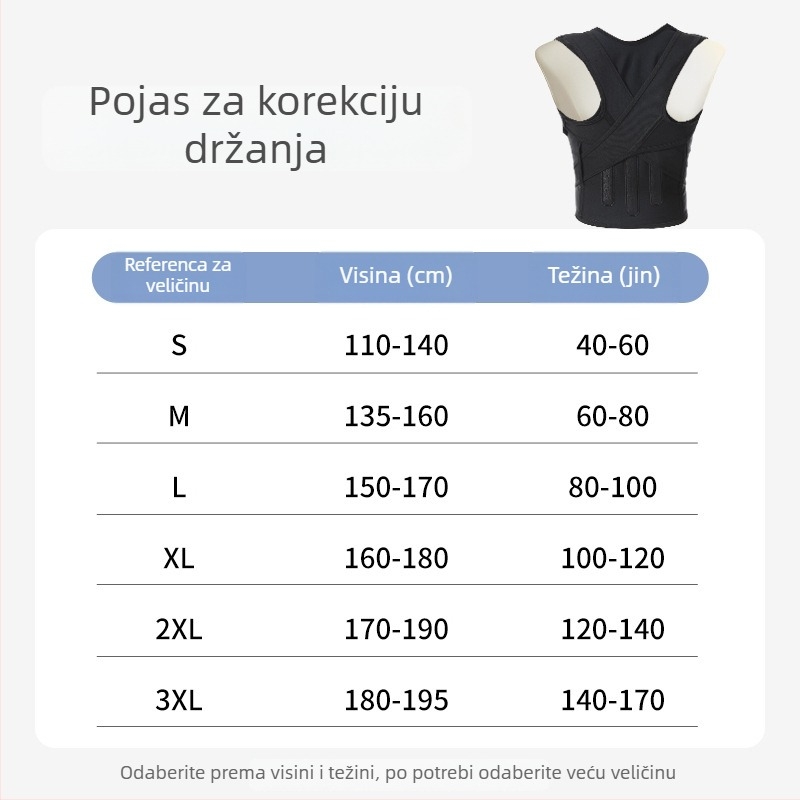 Pojas za korekciju držanja s potporom za kralježnicu – prilagodljiv, prozračan, model Three Keels, za odrasle