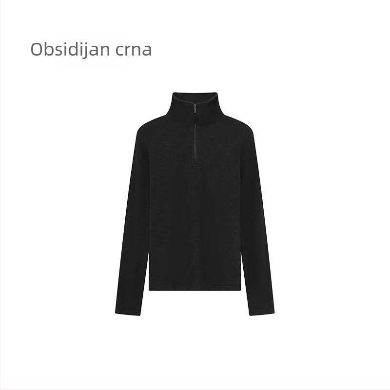 Ženski velur kapuljača dukserica s polu visokim ovratnikom i zatvaračem, debela tkanina, dugi rukavi, standardan kroj, smjesa akrila i celuloze