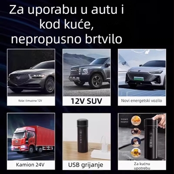 USB auto šalica za vodu s električnim grijanjem, unutarnji nehrđajući čelični spremnik, kapacitet 500-1000 ml