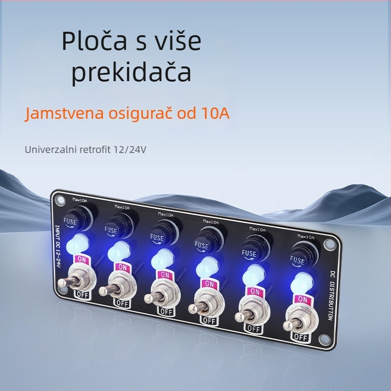 Youliang panel od 12-24V s 6 prekidača i 10A osiguračem, materijal staklena vlakna, model 6BG-6ST-2