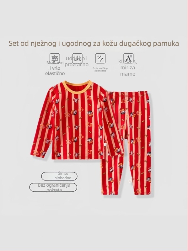 Dječji kućni komplet za Novu godinu u godini zodijaka, 95% pamuk s Lycrom, antibakterijski, unisex, uzrast 3–8 godina