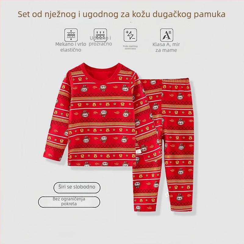 Dječji kućni komplet za Novu godinu u godini zodijaka, 95% pamuk s Lycrom, antibakterijski, unisex, uzrast 3–8 godina