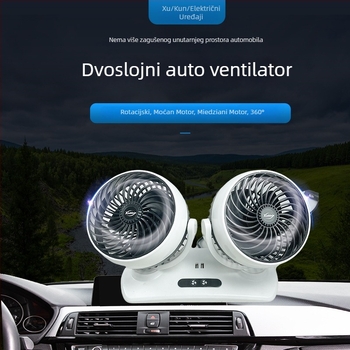 Automobilski ventilator s dvostrukim LED zaslonom, USB punjenje, 12/24V univerzalno, dvostruka kontrola