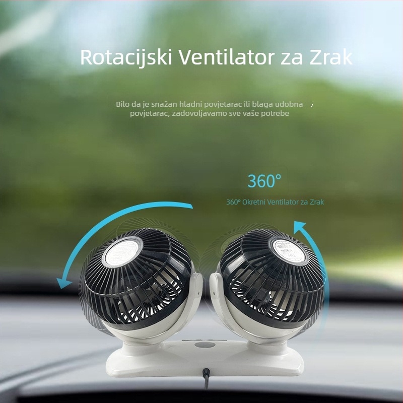 Automobilski ventilator s dvostrukim LED zaslonom, USB punjenje, 12/24V univerzalno, dvostruka kontrola