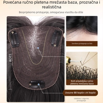 Dio perike sa slojevitim kovrčama za žene, bez mrežice za kosu, pahuljasta gornja površina, visoka kruna, volumen, lagan, skriva sijedu kosu, jednodjelni stil, duljina 45 cm