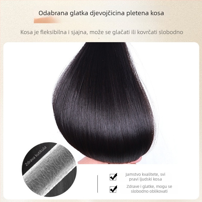 Topper za kosu za žene - ručno pleteni pravi ljudski kos, ravni dio 25–40 cm, povećava volumen i pokriva sijedu kosu, može se bojati i kovrčati, model 10131315