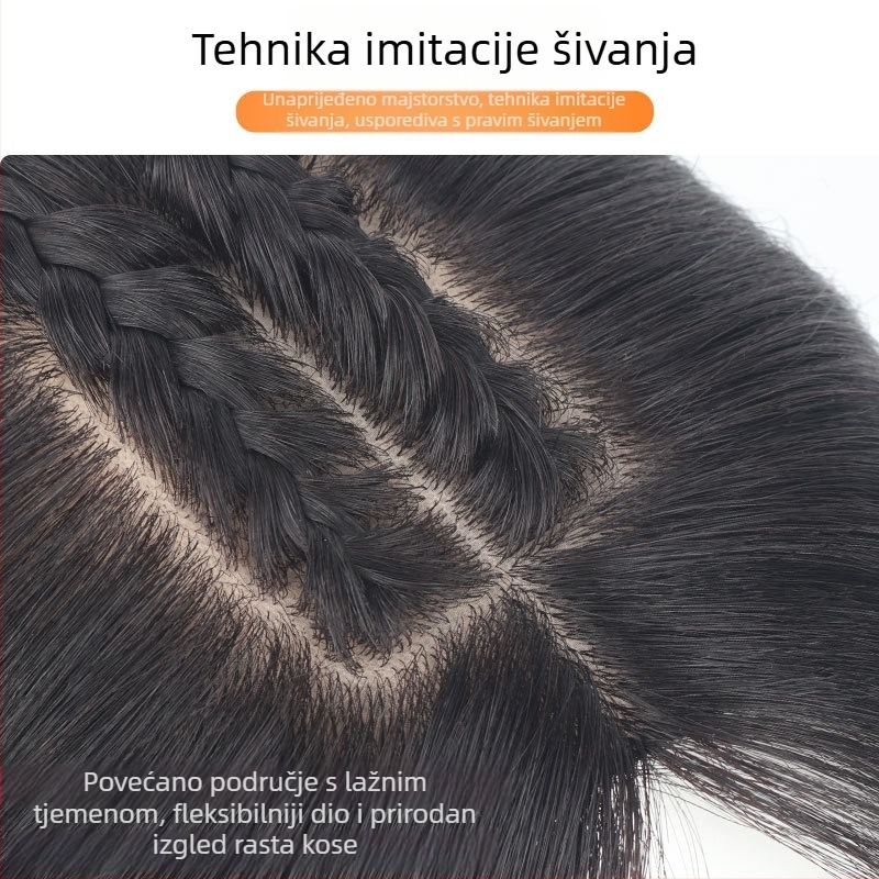Gornja paruka od pravih ljudskih vlasi, prozračna dijamantna mreža, ravne vlasi, može se bojiti