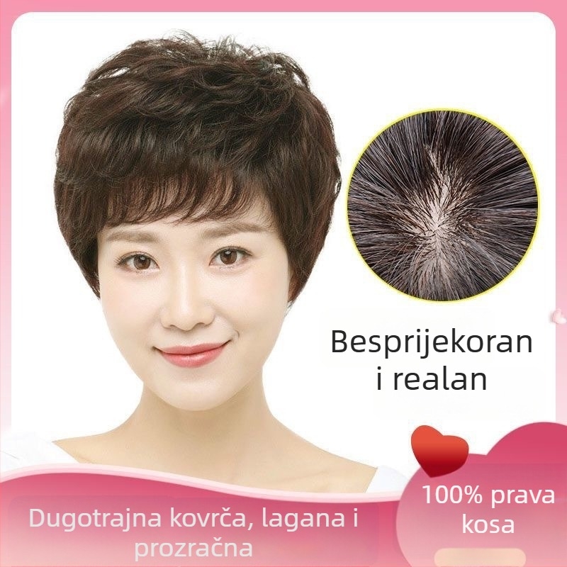 Paruka za vrh kose, ljudska kosa, strojno izrađena, teksturiran perm, pahuljast vrh, može se bojiti ili glačati