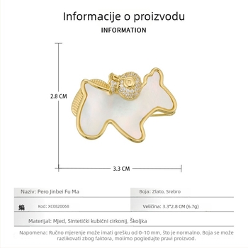 Bros ponija s motivom sreće i torbom bogatstva, bakarno legura s pravim zlatnim premazom i cirkonima