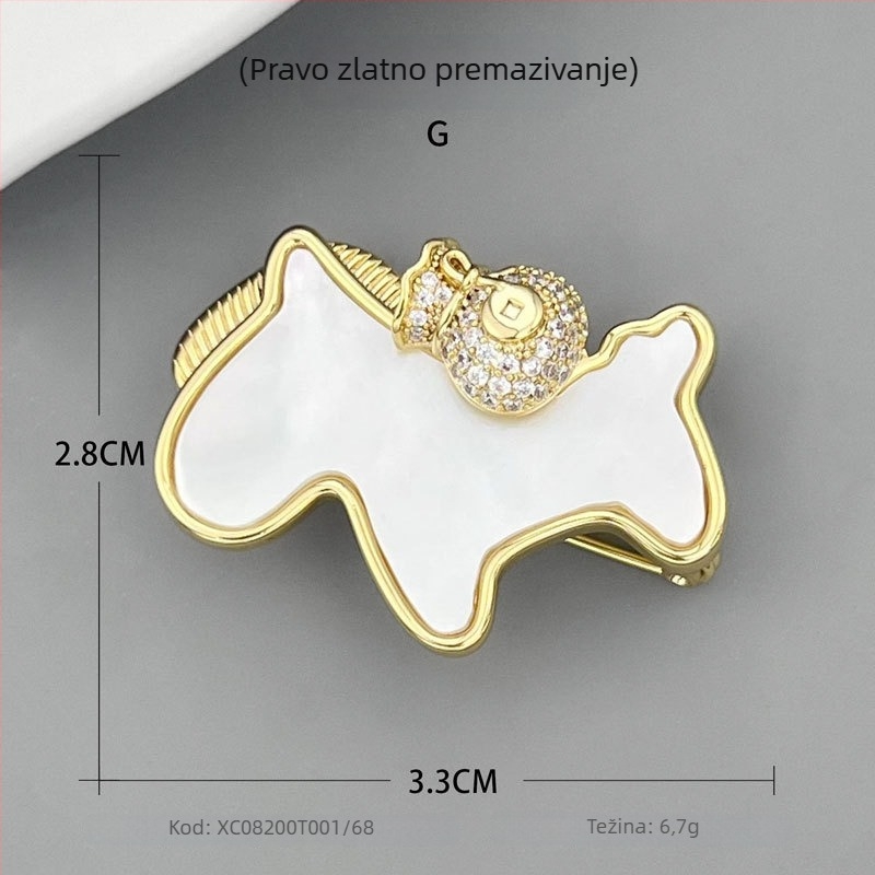 Bros ponija s motivom sreće i torbom bogatstva, bakarno legura s pravim zlatnim premazom i cirkonima