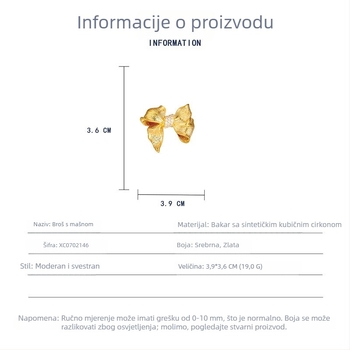 Babia broš s mašnicom – originalni dizajn, minimalistički stil, elektroplatiranje, jesen 2024