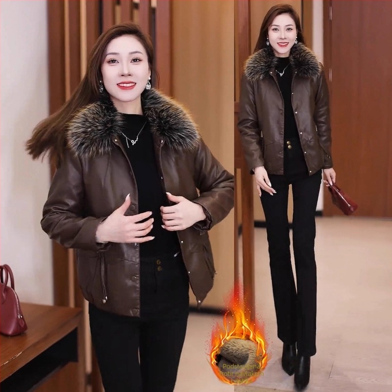 Ženska jakna od umjetne kože PU, Slim Fit, Turn-down Collar, Zip, Dugi rukav, Jesen 2025