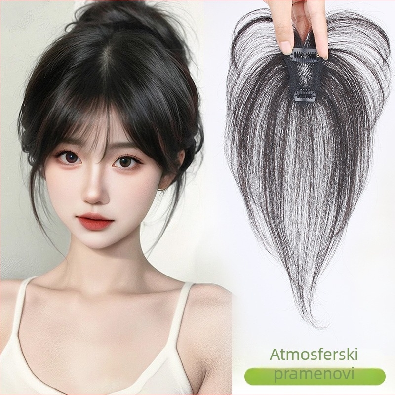 Dio kosa za žene s prirodnom linijom čela i vrhom, lagan i tanak, puna ljudska kosa, ravna, ručno tkana, može se bojiti i uvijati