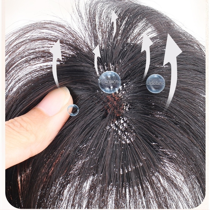 Dio kosa za žene s prirodnom linijom čela i vrhom, lagan i tanak, puna ljudska kosa, ravna, ručno tkana, može se bojiti i uvijati