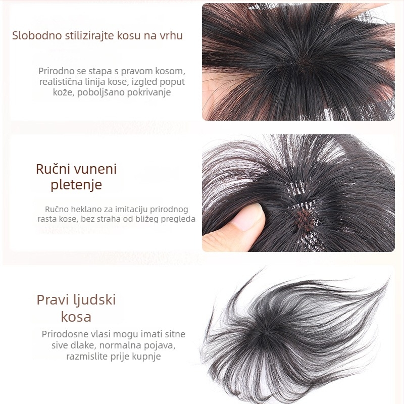 Dio kosa za žene s prirodnom linijom čela i vrhom, lagan i tanak, puna ljudska kosa, ravna, ručno tkana, može se bojiti i uvijati