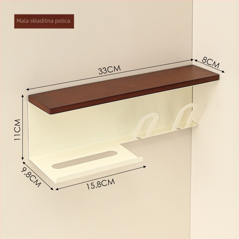 Zidni držač za četkice i čaše s držačem za papir za kupaonice, dvostruka konstrukcija od aluminijske legure i drveta, nosivost 5 kg, model 8.4-1, stil novokineskog stila