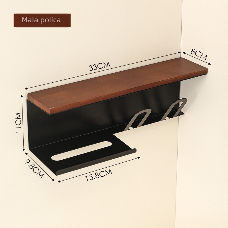 Zidni držač za četkice i čaše s držačem za papir za kupaonice, dvostruka konstrukcija od aluminijske legure i drveta, nosivost 5 kg, model 8.4-1, stil novokineskog stila