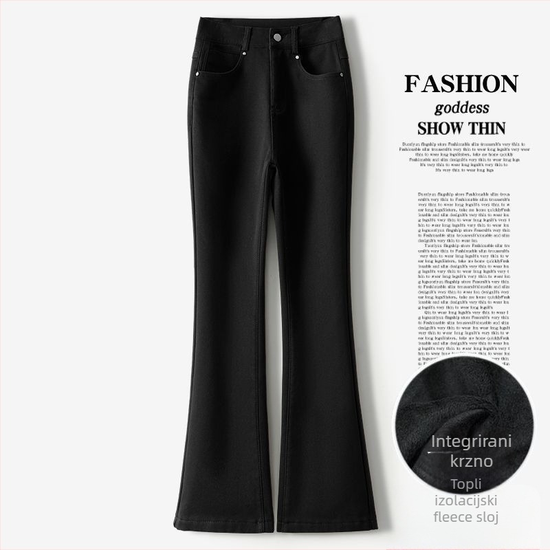 Traperice s kliznim krojem, visokim pojasom, fleece podstava, pamuk denim 70-80%