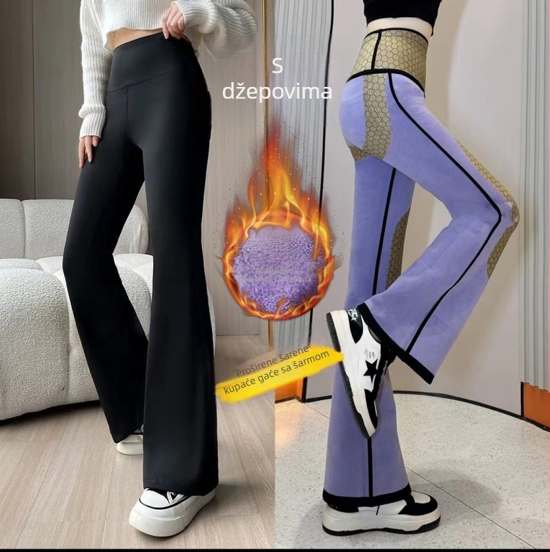 Šarkastične stilizirane leggings s visokim strukom i prednjom džepom, tople i vrlo elastične - najlon/spandeks (70–80% najlona, <30% spandeksa), jesen 2024