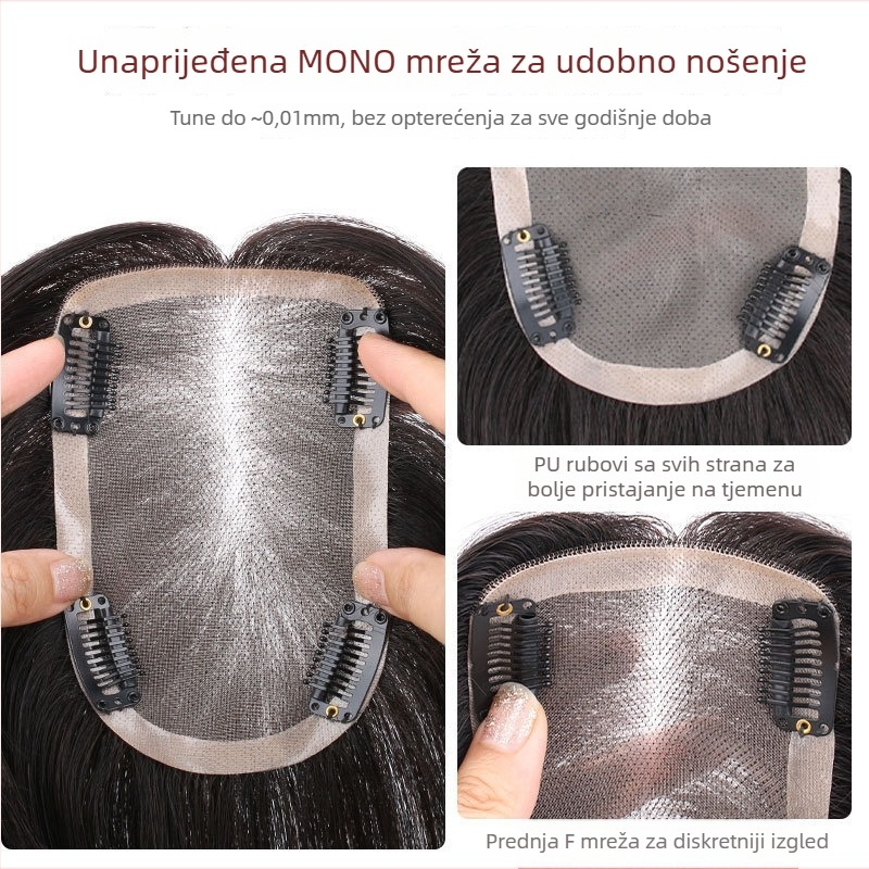 Dodatak za vrh glave (Mreža Nr.3; potpuno ručno tkan; ljudska kosa; ravna; prozračna; može se obojiti)