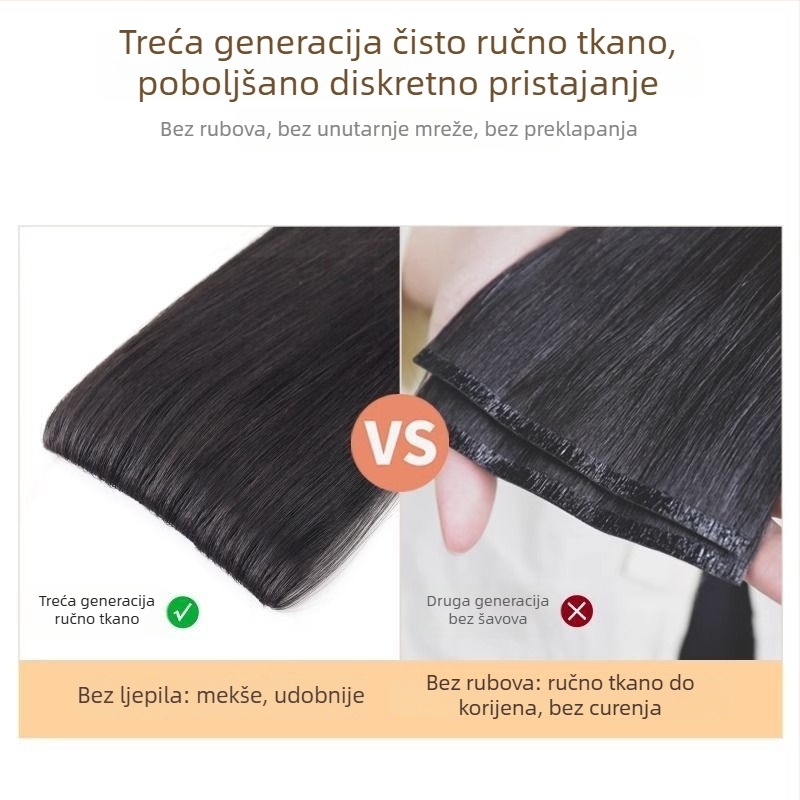 Dio od pravih vlasi za proširenje kose, Edge-Wrapped, ručno tkan, ravno, bojanje i trajno