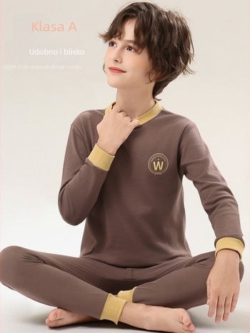 Dječji komplet pidžama od 100% pamuka – gornji dio s okruglim izrezom i hlače, prugasti ili jednobojan uzorak, održava toplinu, proljeće i jesen zima