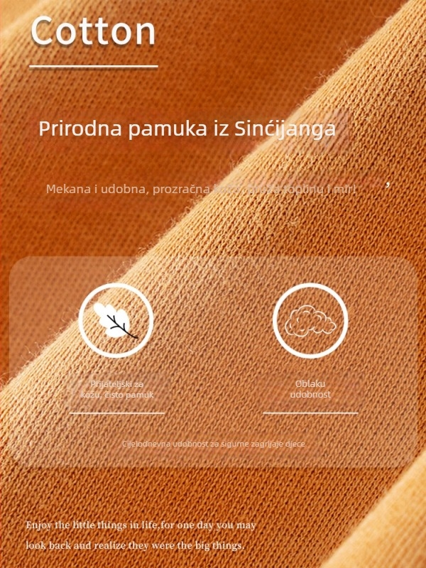 Dječji komplet pidžama od 100% pamuka – gornji dio s okruglim izrezom i hlače, prugasti ili jednobojan uzorak, održava toplinu, proljeće i jesen zima