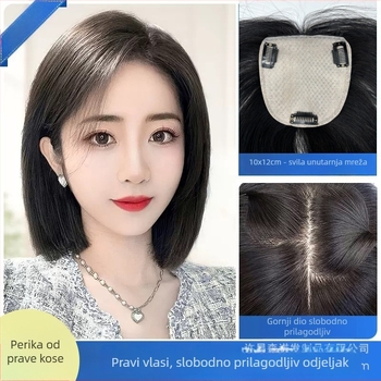 Topper za kosu za žene s pravim kosom, ravna kosa za volumen i prekrivanje sijede, model Acupuncture 10x12, može se obojiti