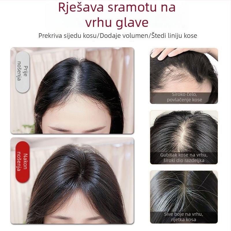 Topper za kosu za žene s pravim kosom, ravna kosa za volumen i prekrivanje sijede, model Acupuncture 10x12, može se obojiti