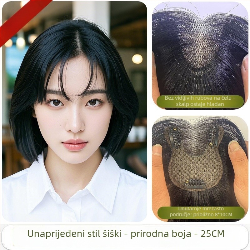 Dodatak od pravih ljudskih vlasi za vrh glave, ravne dlake, ručno tkan, može se obojiti