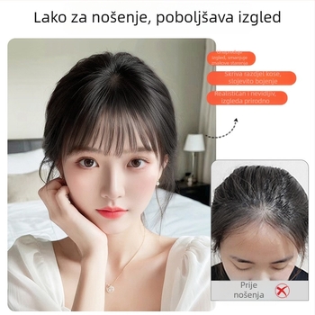 Perika za žene s prirodnom linijom kose, lagana fringe, ravne kose, model F306, polu ručna izrada, fringe tipa Qi, povećava volumen kose i skriva gubitak kose