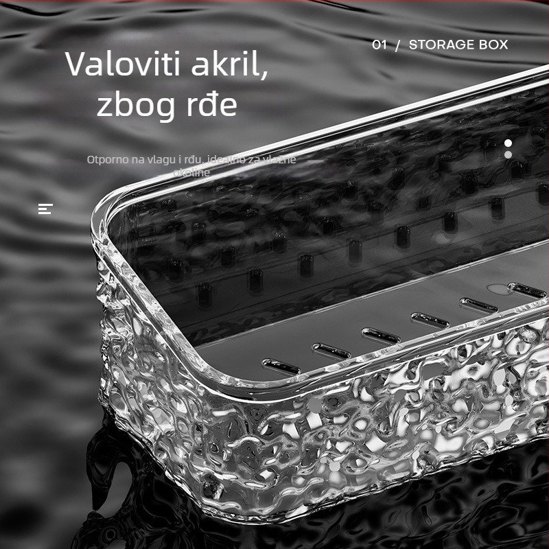 Zexi polica za kupaonicu s uzorkom ledenog glečera, akrilna, zidna, bez bušenja, nosivost 10-15 kg