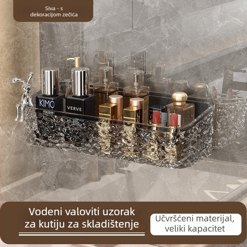 Zexi polica za kupaonicu s uzorkom ledenog glečera, akrilna, zidna, bez bušenja, nosivost 10-15 kg