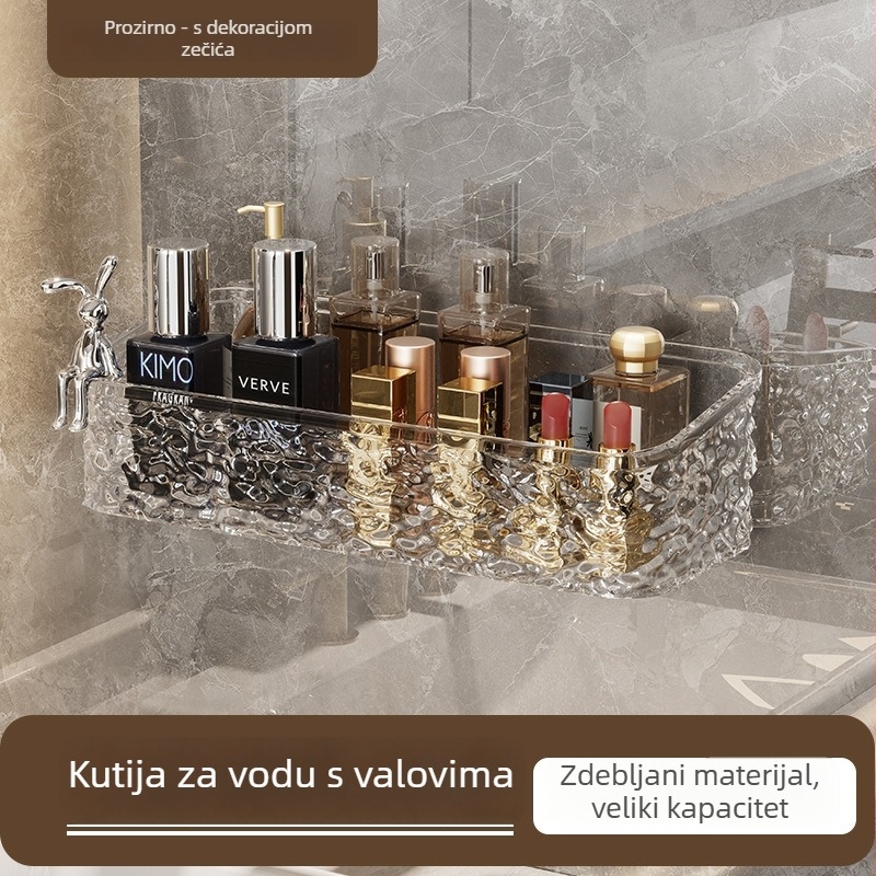 Zexi polica za kupaonicu s uzorkom ledenog glečera, akrilna, zidna, bez bušenja, nosivost 10-15 kg