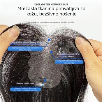 Puni gornji dio perike za gušću krunu, bešivni, lagani i prozračni, ručno pleteni od pravih vlasi, prirodni izgled, pogodno za žene