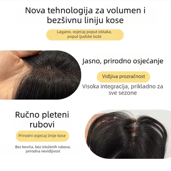 Puni gornji dio perike za gušću krunu, bešivni, lagani i prozračni, ručno pleteni od pravih vlasi, prirodni izgled, pogodno za žene