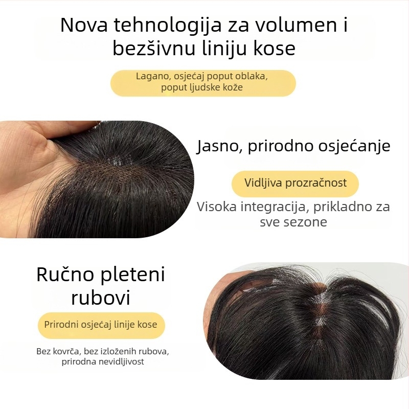 Puni gornji dio perike za gušću krunu, bešivni, lagani i prozračni, ručno pleteni od pravih vlasi, prirodni izgled, pogodno za žene