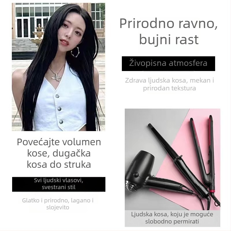 Perika od pravih ljudskih vlasi, jednoslojni dodatak za kosu, ravna, može se bojati toplom bojom, porijeklo Henan