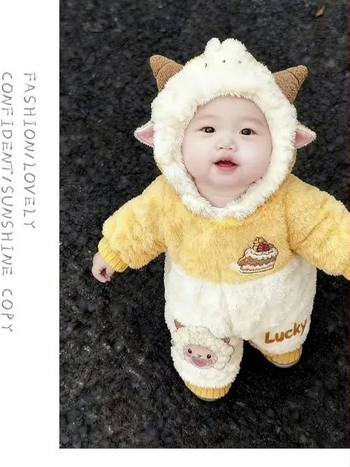 Dječji zimski onesie – koralni pliš, 80–90% poliester, topao i antibakterijski, zimska odjeća za 1–3 godine