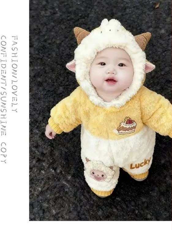 Dječji zimski onesie – koralni pliš, 80–90% poliester, topao i antibakterijski, zimska odjeća za 1–3 godine