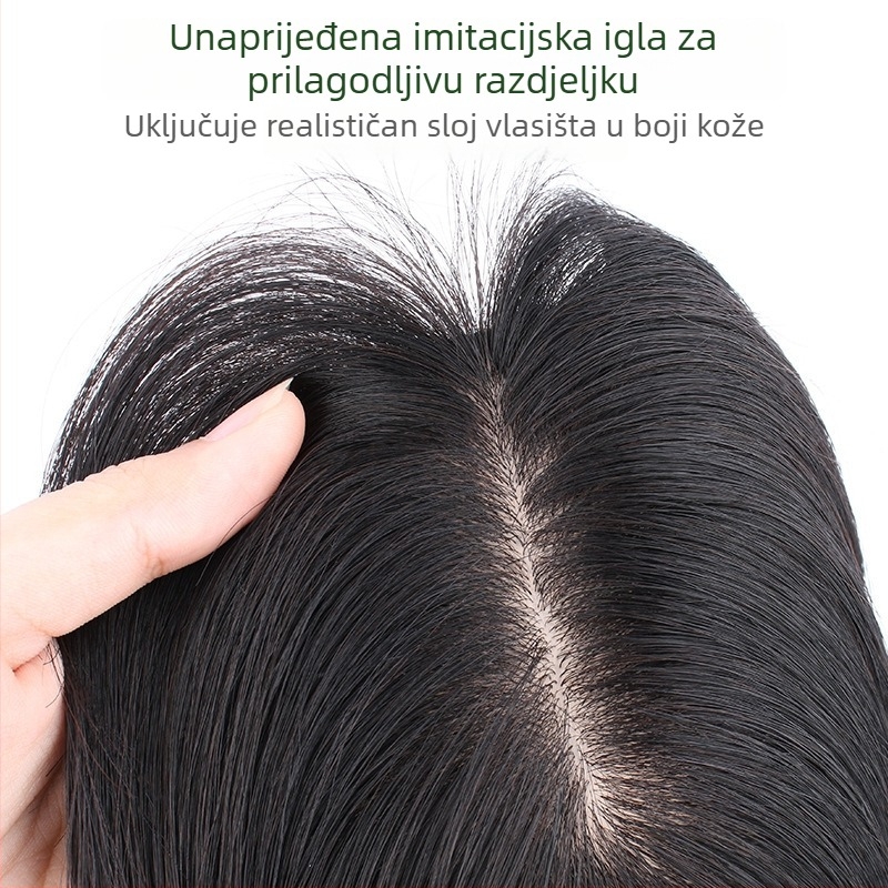 Paruka od prirodne kose za pokrivanje sijede, ravna kosa, strojno šivano, može se bojati ili kovrčati