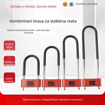 Staklena vrata zaključavanje s lozinkom, U‑oblik zaključavanje, okvir za dvostruka klizna vrata, otpornost na rezanje i krađu, sigurno i udobno.