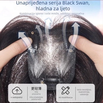 Black Swan komad perike od pravih vlasi za žene, ručno tkan, prozračan, ravno, nije bojana niti uvijana