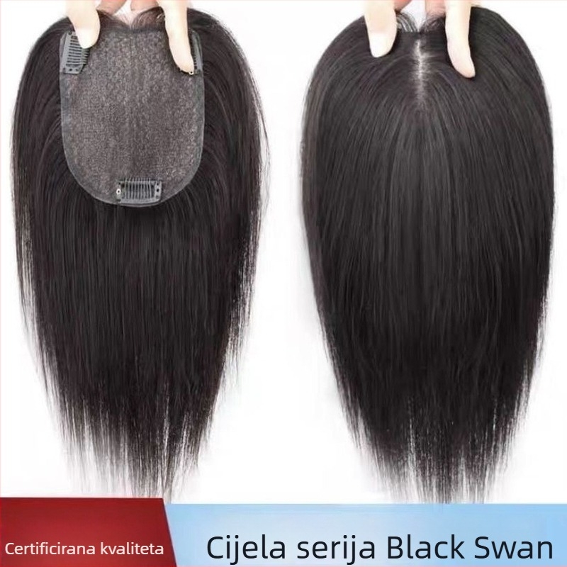 Black Swan komad perike od pravih vlasi za žene, ručno tkan, prozračan, ravno, nije bojana niti uvijana