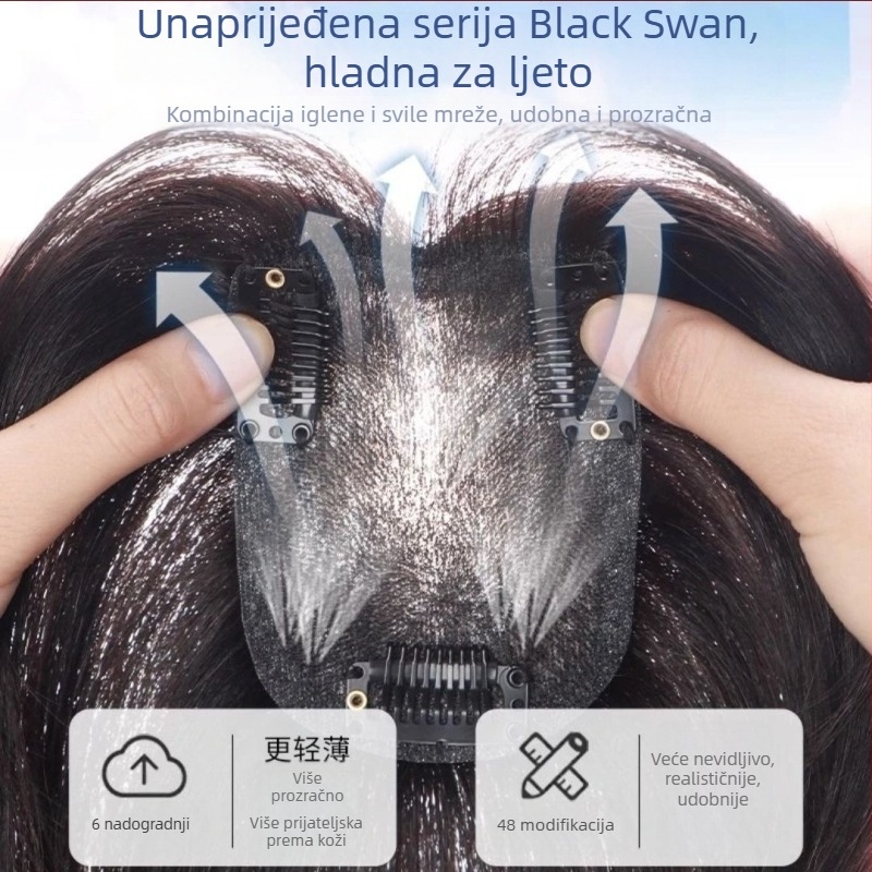 Black Swan komad perike od pravih vlasi za žene, ručno tkan, prozračan, ravno, nije bojana niti uvijana