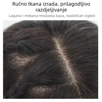 Ženska perika br. 3: ultra-tanka, prozračna gornja komponenta od pravih vlasi, prekriva sijedu kosu, dodaje volumen, s šiškama