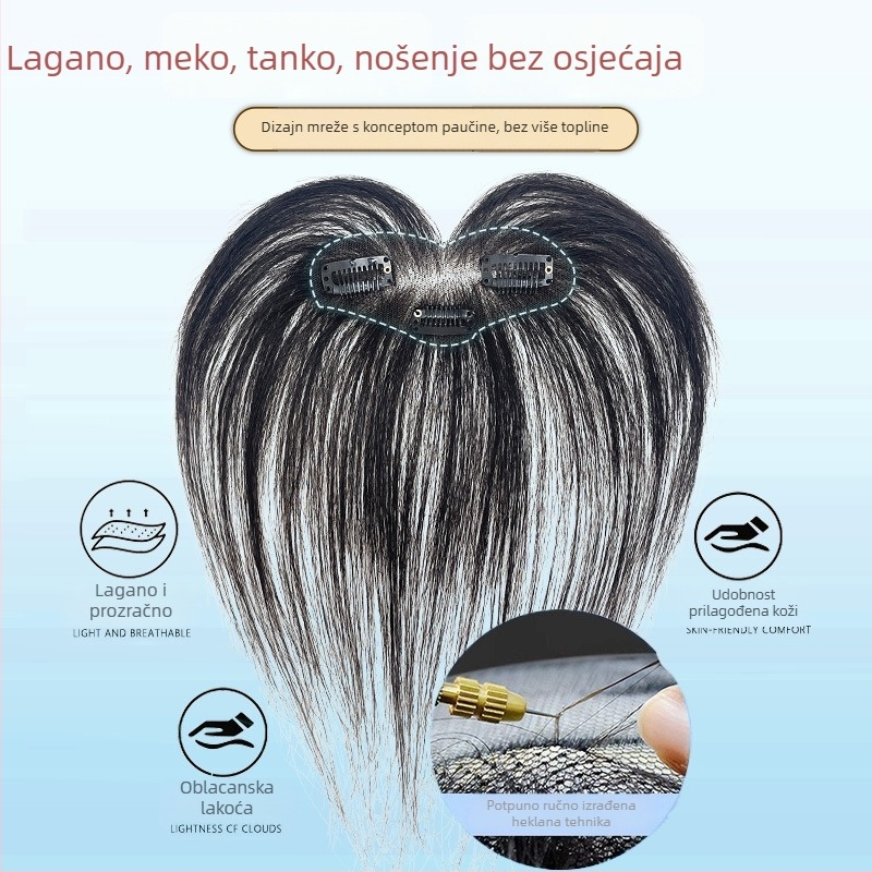 Perika s bangs za žene — prirodna ljudska kosa, potpuno ručno tkanje, može se bojati ili permati, srednji dio, bangs ravne ili nagnute