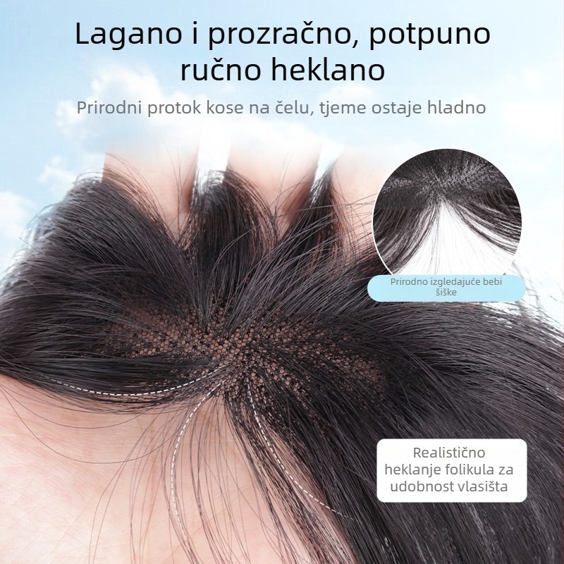 Ženska perika s fringom, od pravih ljudskih vlasi, ručna izrada, prekriva čelo, povećava volumen kose, fringe ravne ili nagnute, može se bojati i uvijati