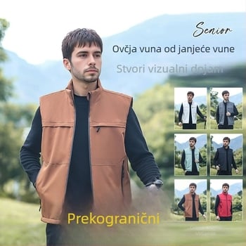 Muška pamučna puffer vesta s punjenjem od pamuka, flis podstava, slobodan kroj, poliester tkanina, džepovi sa zipom