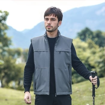 Muška pamučna puffer vesta s punjenjem od pamuka, flis podstava, slobodan kroj, poliester tkanina, džepovi sa zipom